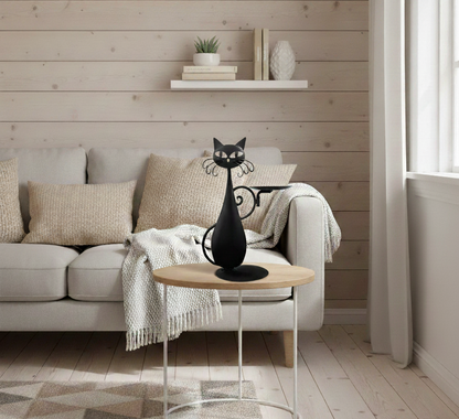 Noctura Catlight | Portacandele nero a forma di gatto in metallo