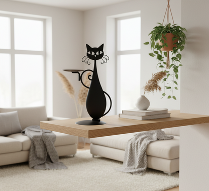 Noctura Catlight | Portacandele nero a forma di gatto in metallo