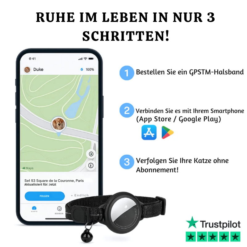 PawTrace | Collare con localizzatore GPS per cani e gatti, impermeabile IP67, riflettente