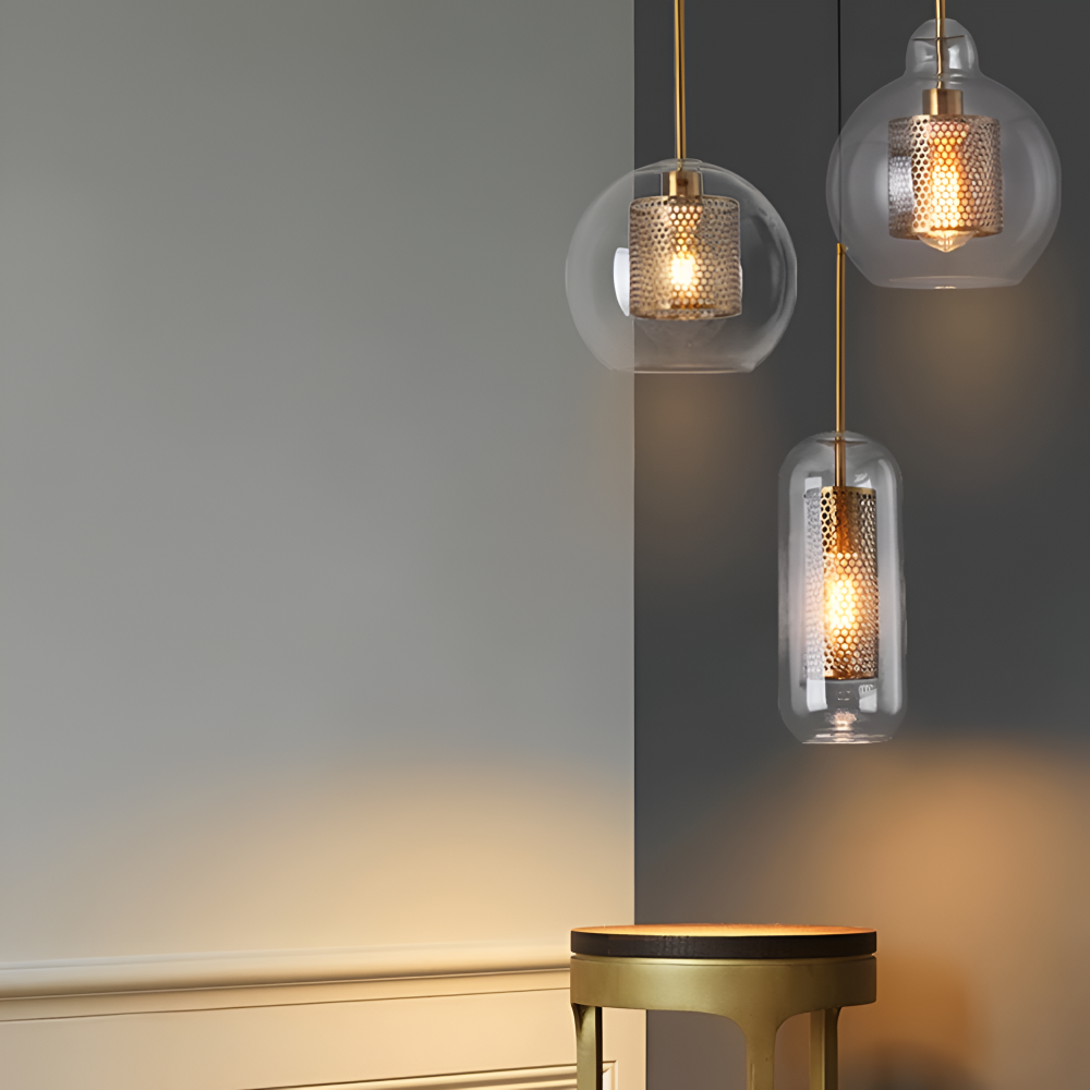 HiveGlim - Geometric Glass Hanging Lamp with Honeycomb Design - Vintage Loft Lighting