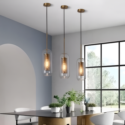 HiveGlim - Geometric Glass Hanging Lamp with Honeycomb Design - Vintage Loft Lighting