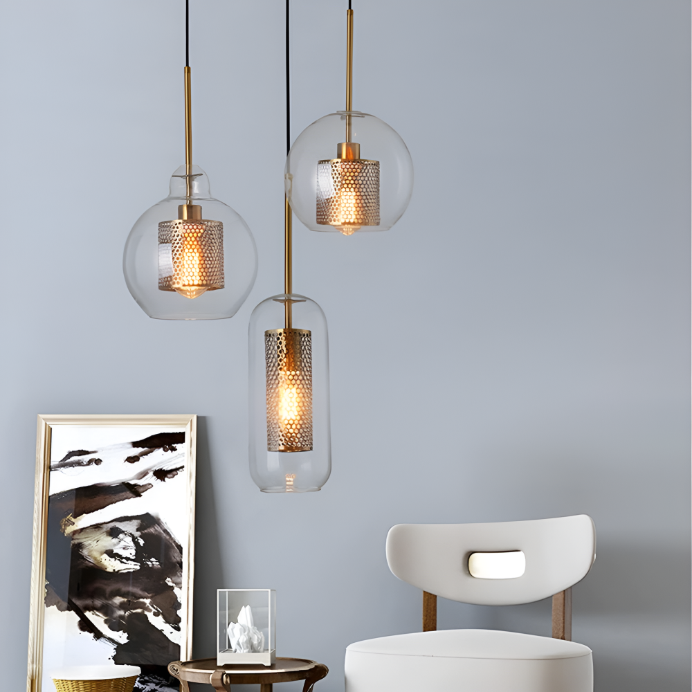 HiveGlim - Geometric Glass Hanging Lamp with Honeycomb Design - Vintage Loft Lighting