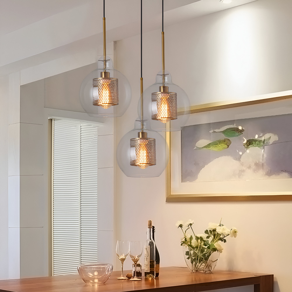 HiveGlim - Geometric Glass Hanging Lamp with Honeycomb Design - Vintage Loft Lighting