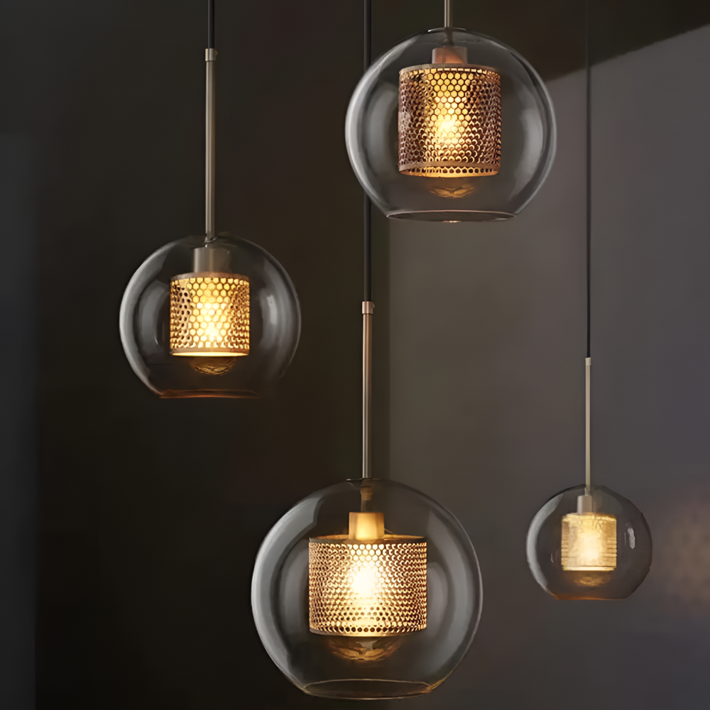 HiveGlim - Geometric Glass Hanging Lamp with Honeycomb Design - Vintage Loft Lighting