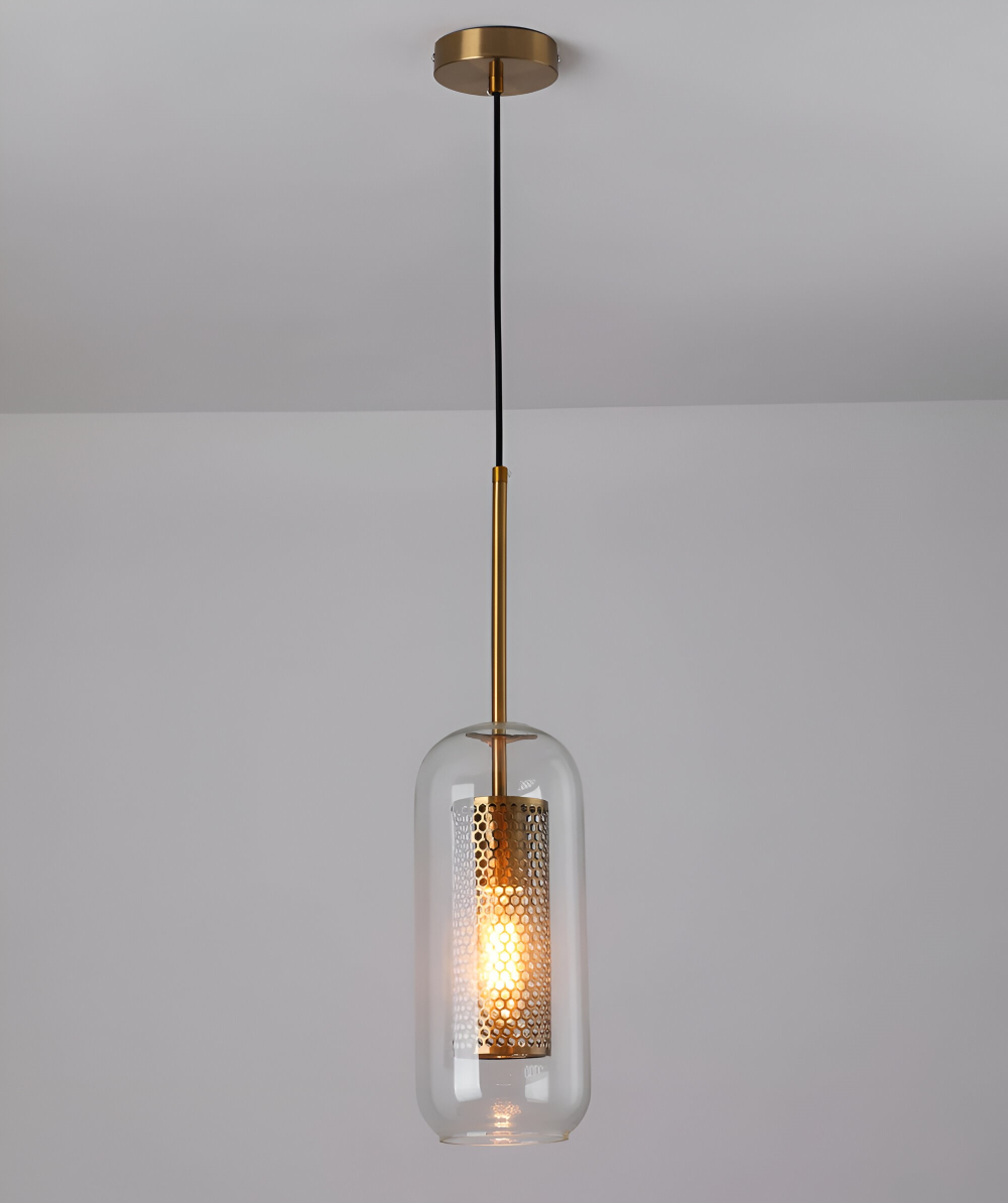 HiveGlim - Geometric Glass Hanging Lamp with Honeycomb Design - Vintage Loft Lighting