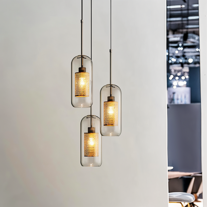 HiveGlim - Geometric Glass Hanging Lamp with Honeycomb Design - Vintage Loft Lighting