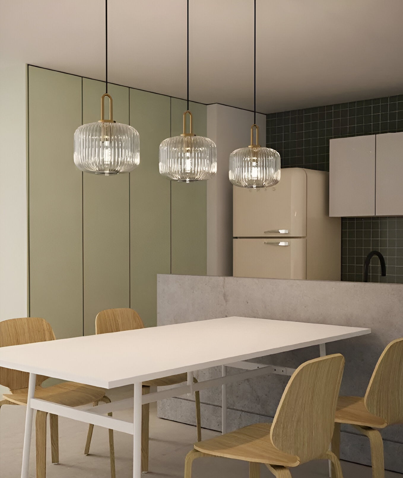 ClaChic Lampada | Lampada a sospensione in vetro in stile scandinavo, design rigato in bianco e oro