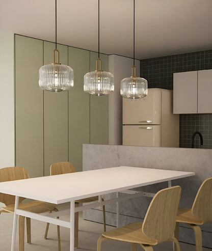 ClaChic Lampada | Lampada a sospensione in vetro in stile scandinavo, design rigato in bianco e oro