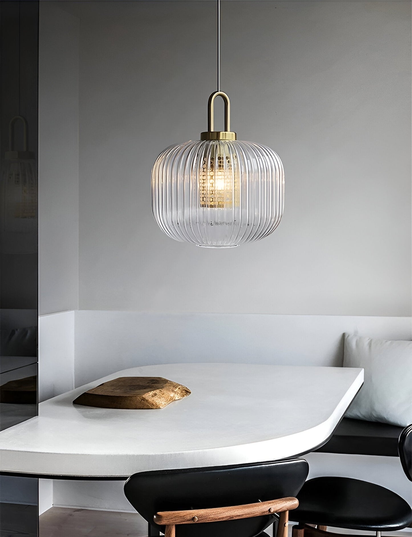 ClaChic Lampada | Lampada a sospensione in vetro in stile scandinavo, design rigato in bianco e oro