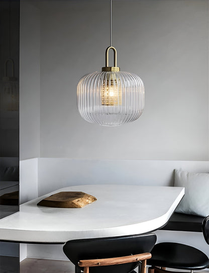 ClaChic Lampada | Lampada a sospensione in vetro in stile scandinavo, design rigato in bianco e oro