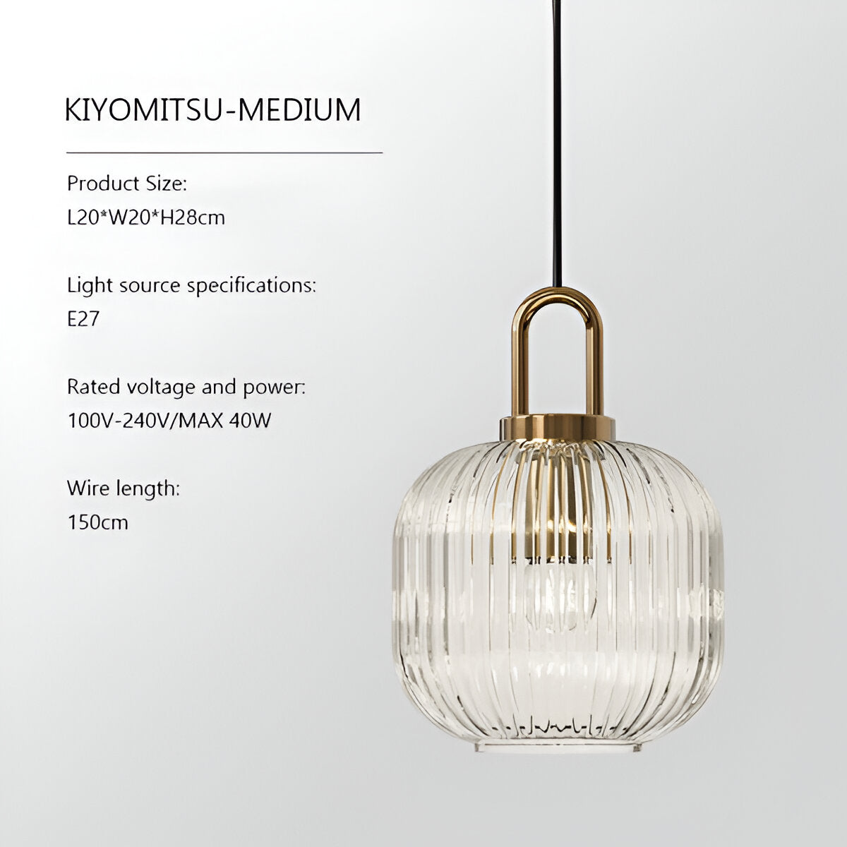 ClaChic Lampada | Lampada a sospensione in vetro in stile scandinavo, design rigato in bianco e oro