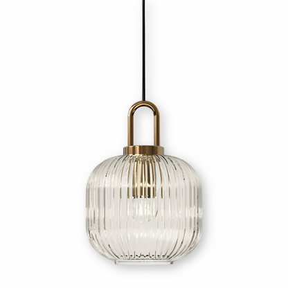 ClaChic Lampada | Lampada a sospensione in vetro in stile scandinavo, design rigato in bianco e oro