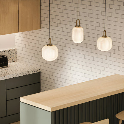 ClaChic Lampada | Lampada a sospensione in vetro in stile scandinavo, design rigato in bianco e oro