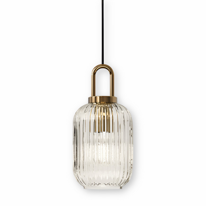 ClaChic Lampada | Lampada a sospensione in vetro in stile scandinavo, design rigato in bianco e oro