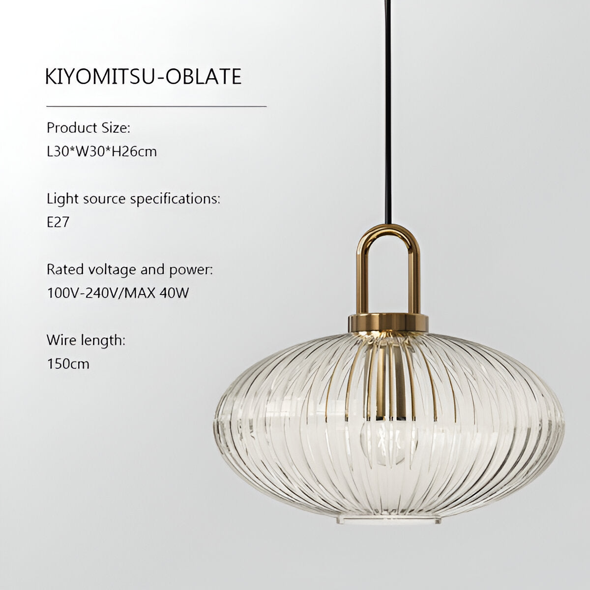 ClaChic Lampada | Lampada a sospensione in vetro in stile scandinavo, design rigato in bianco e oro