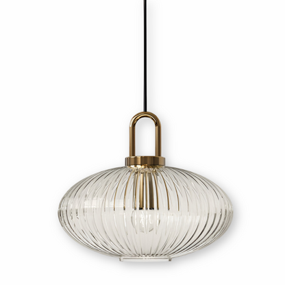ClaChic Lampada | Lampada a sospensione in vetro in stile scandinavo, design rigato in bianco e oro