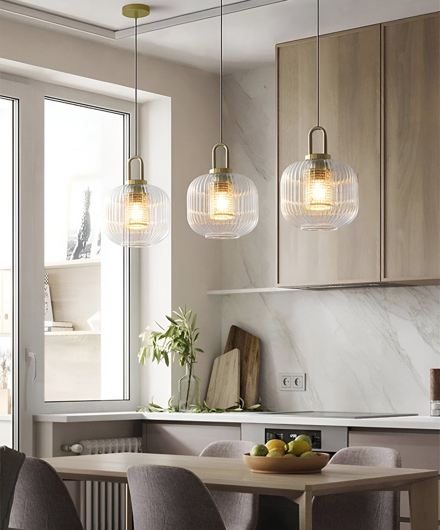 ClaChic Lampada | Lampada a sospensione in vetro in stile scandinavo, design rigato in bianco e oro