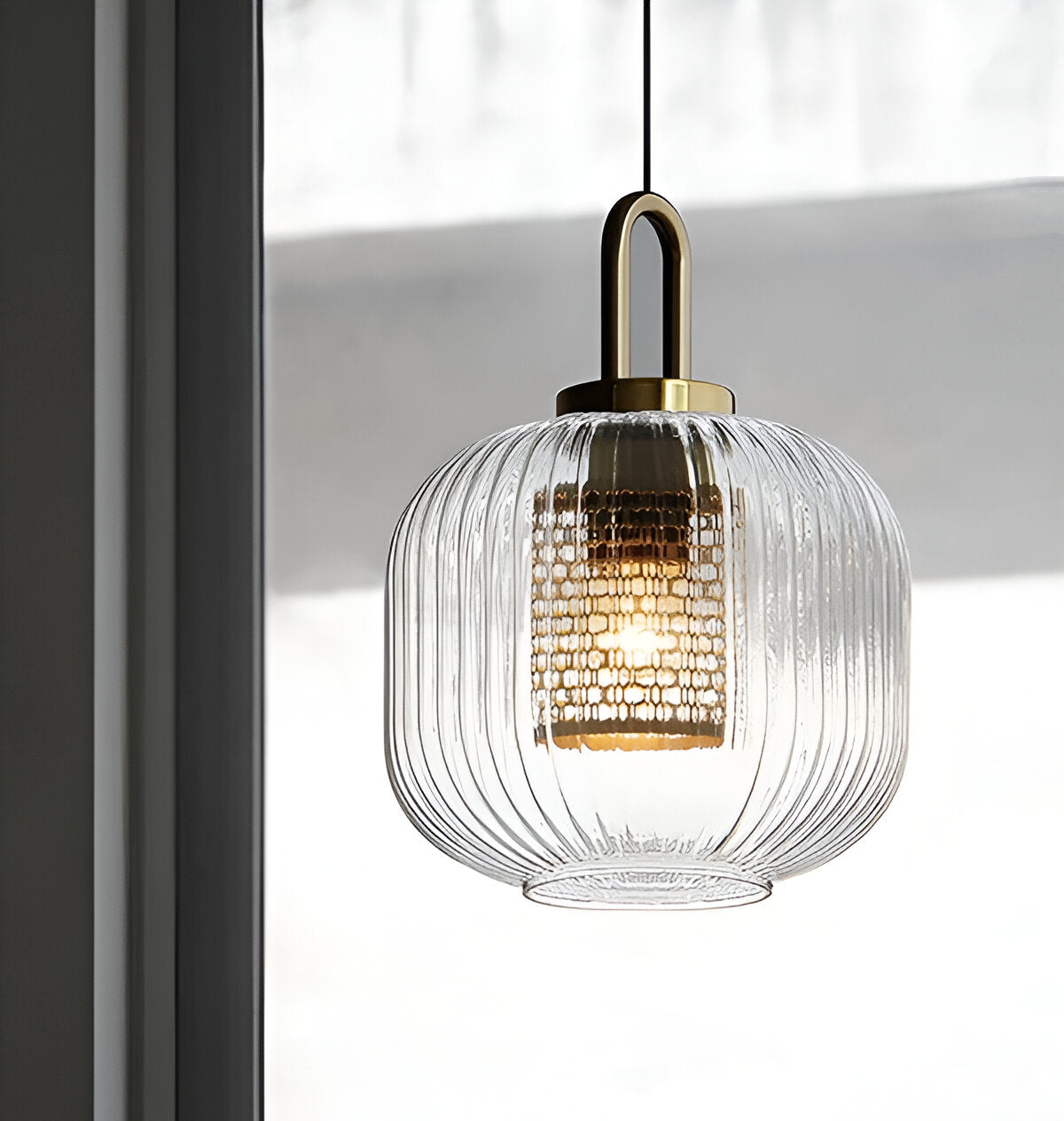 ClaChic Lampada | Lampada a sospensione in vetro in stile scandinavo, design rigato in bianco e oro