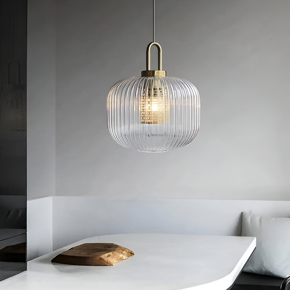 ClaChic Lampada | Lampada a sospensione in vetro in stile scandinavo, design rigato in bianco e oro