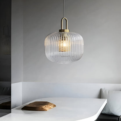 ClaChic Lampada | Lampada a sospensione in vetro in stile scandinavo, design rigato in bianco e oro