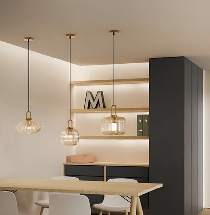 ClaChic Lampada | Lampada a sospensione in vetro in stile scandinavo, design rigato in bianco e oro