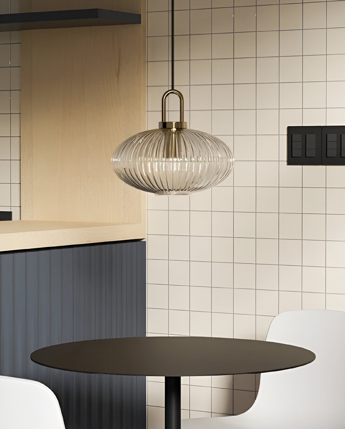 ClaChic Lampada | Lampada a sospensione in vetro in stile scandinavo, design rigato in bianco e oro