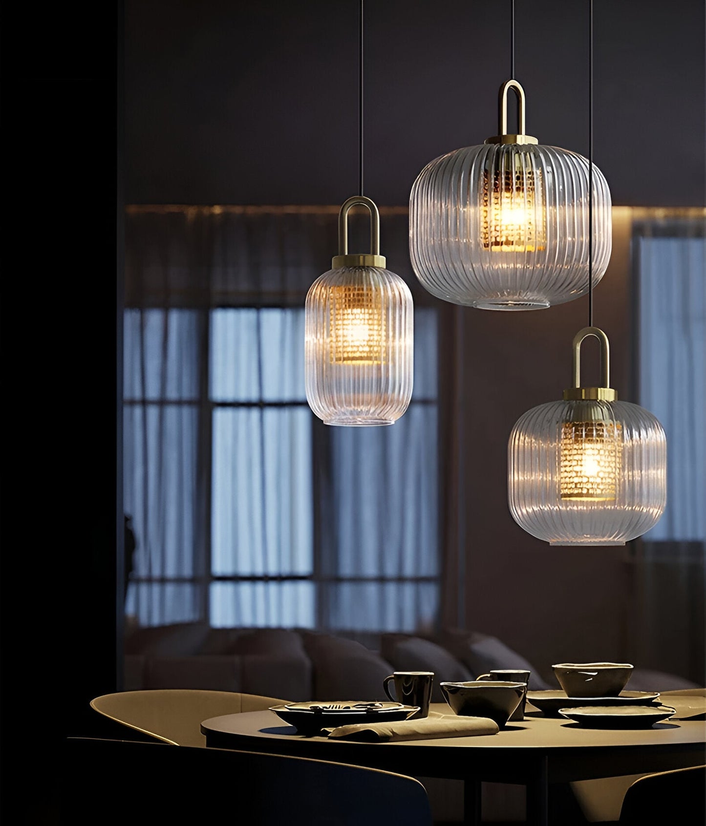ClaChic Lampada | Lampada a sospensione in vetro in stile scandinavo, design rigato in bianco e oro