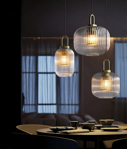 ClaChic Lampada | Lampada a sospensione in vetro in stile scandinavo, design rigato in bianco e oro