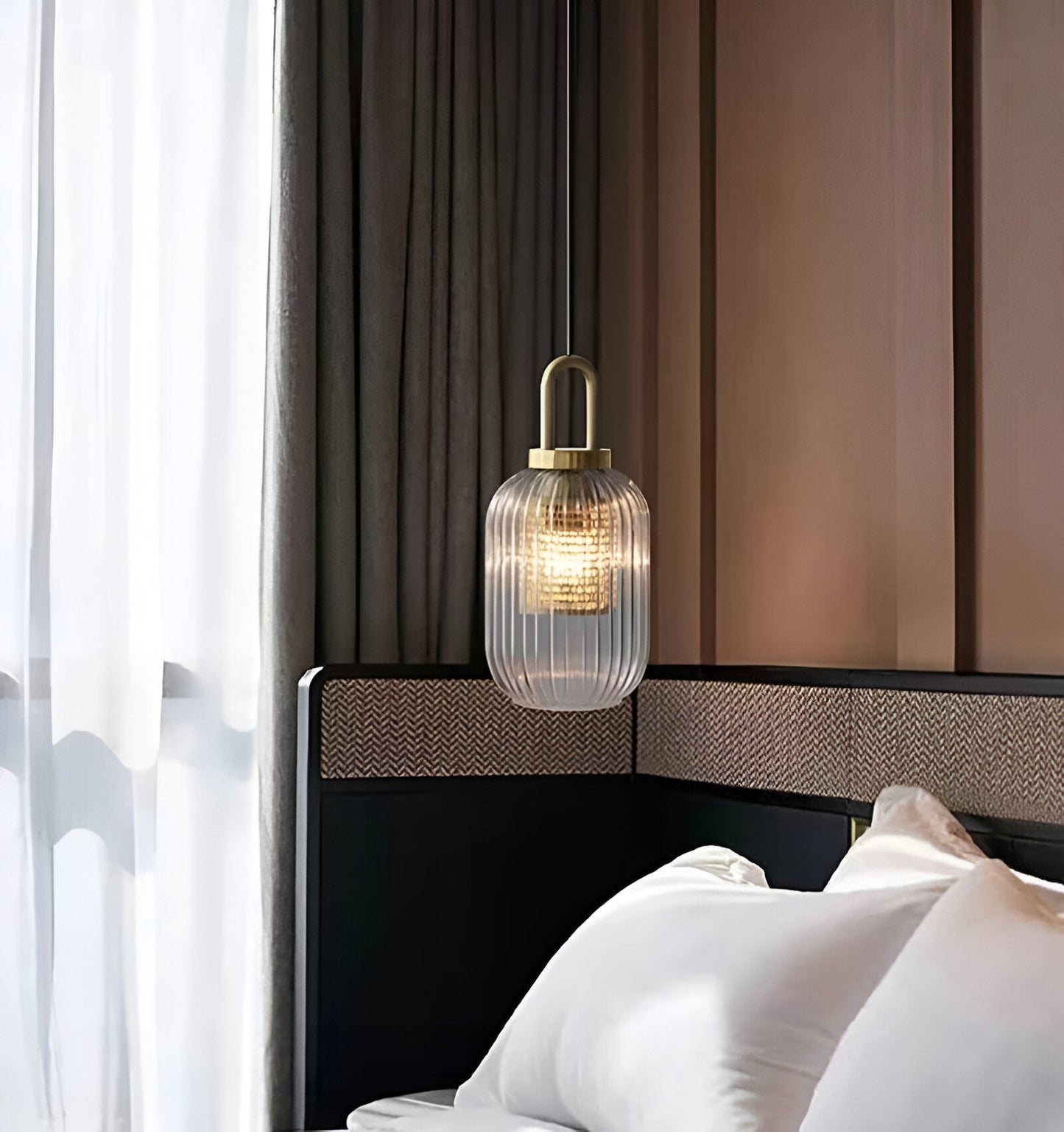 ClaChic Lampada | Lampada a sospensione in vetro in stile scandinavo, design rigato in bianco e oro