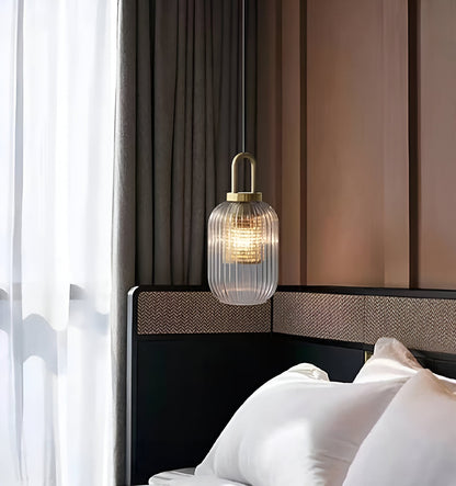 ClaChic Lampada | Lampada a sospensione in vetro in stile scandinavo, design rigato in bianco e oro