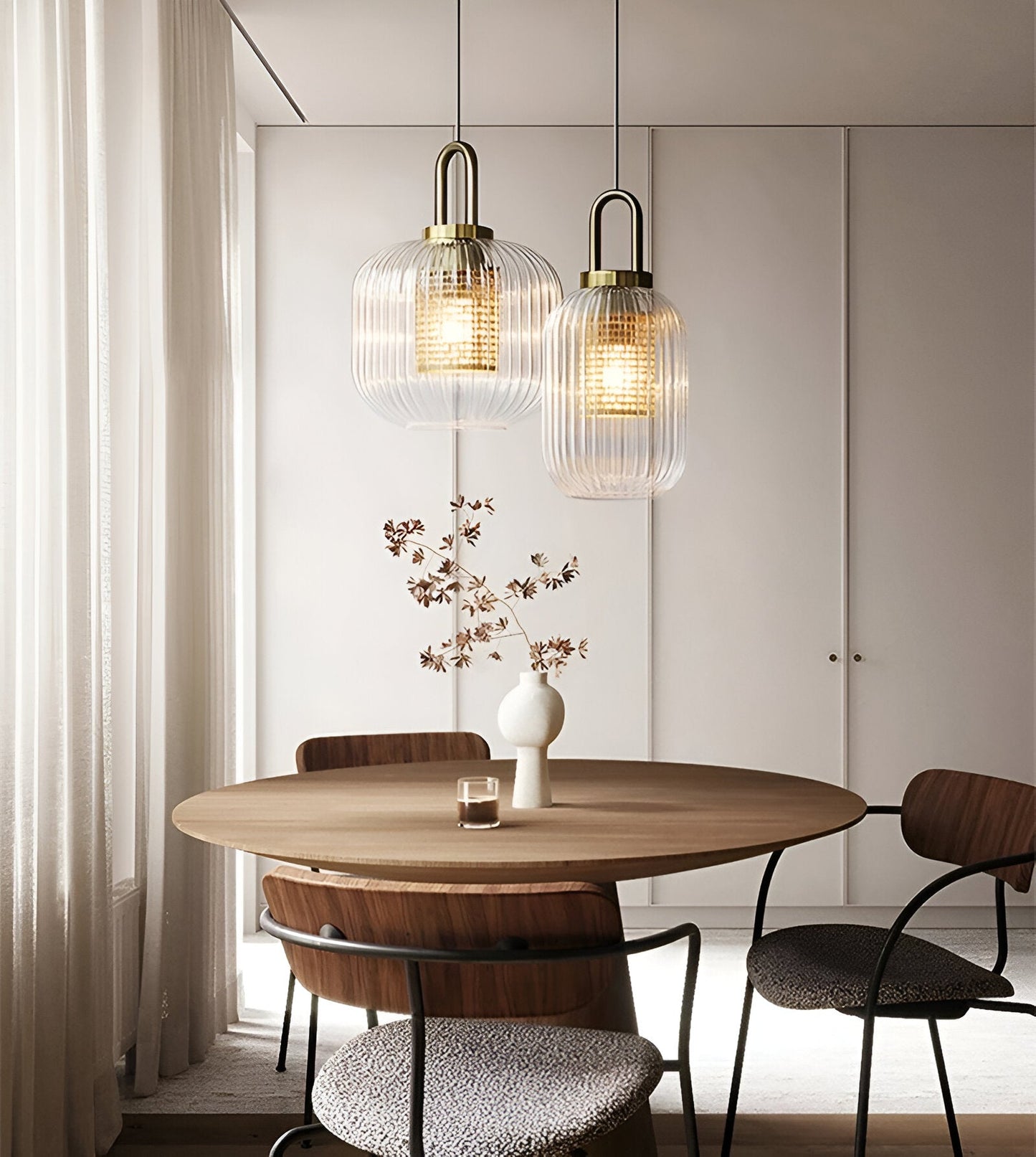 ClaChic Lampada | Lampada a sospensione in vetro in stile scandinavo, design rigato in bianco e oro