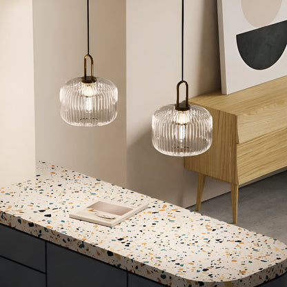 ClaChic Lampada | Lampada a sospensione in vetro in stile scandinavo, design rigato in bianco e oro