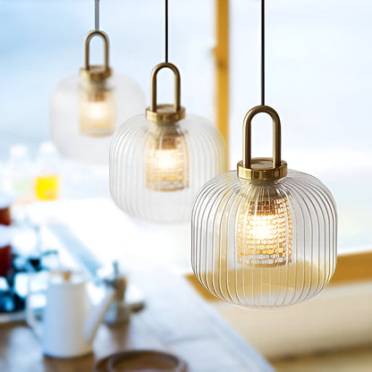 ClaChic Lampada | Lampada a sospensione in vetro in stile scandinavo, design rigato in bianco e oro