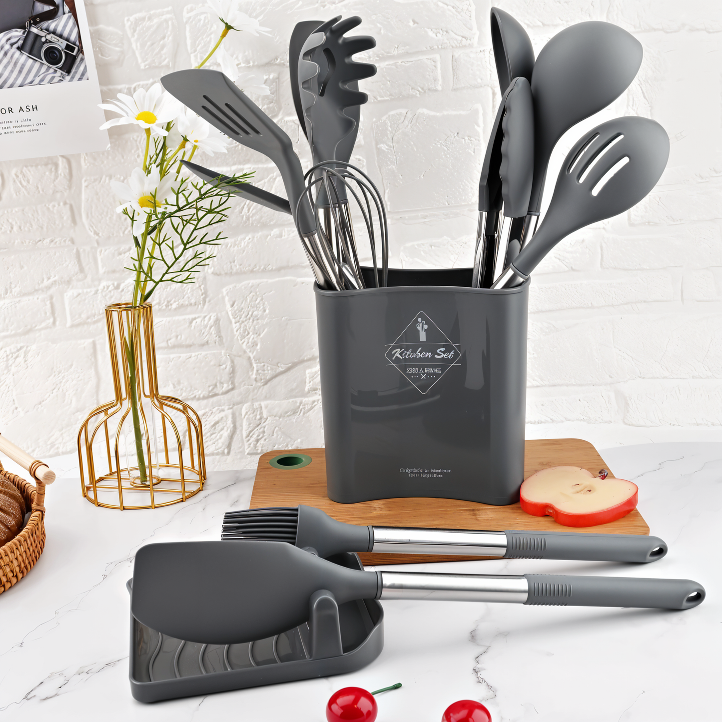 Küora Seti | 12-Piece Silicone Cooking Utensil Set Heat-Resistant & Dishwasher Safe