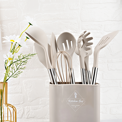 Küora Seti | 12-Piece Silicone Cooking Utensil Set Heat-Resistant & Dishwasher Safe