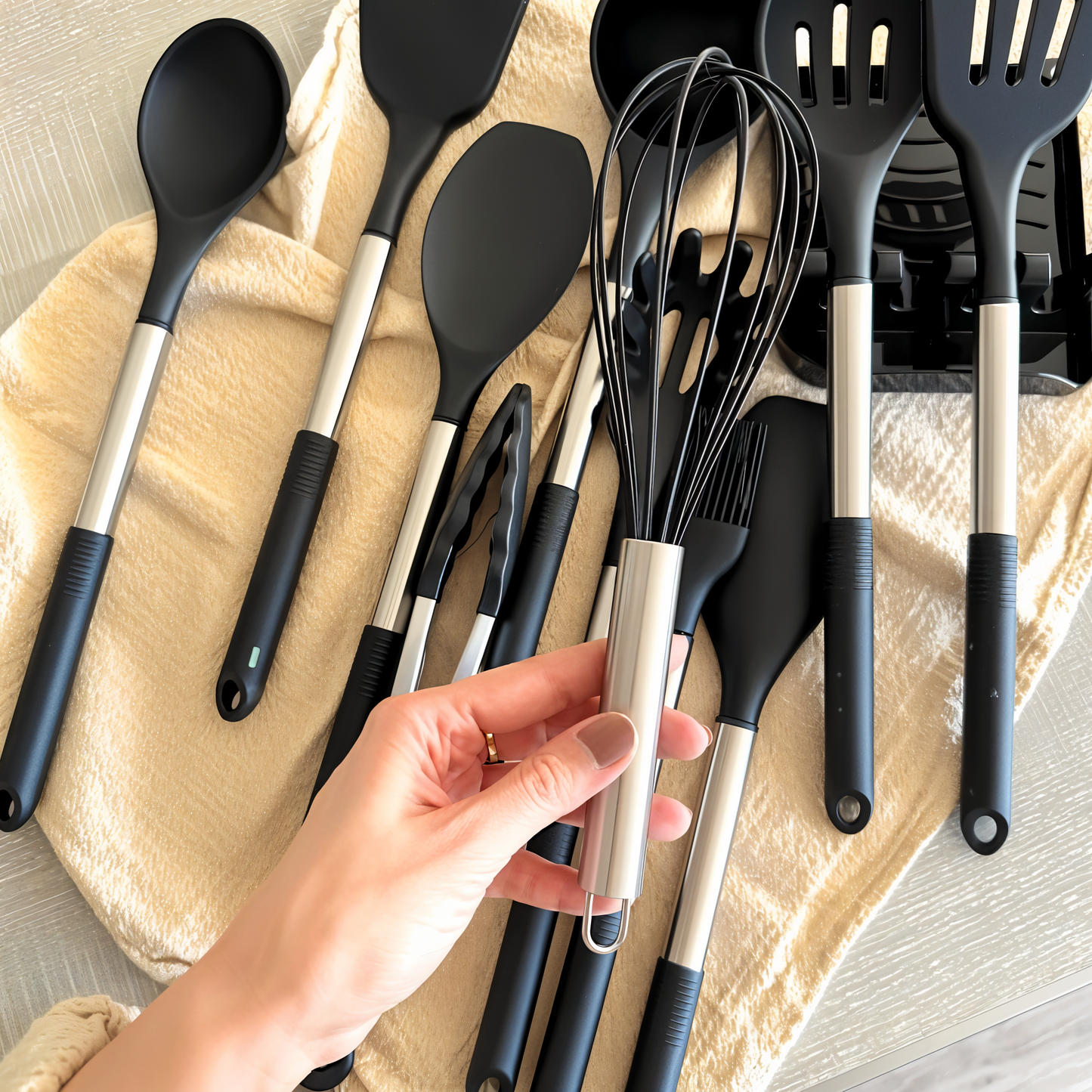 Küora Seti | 12-Piece Silicone Cooking Utensil Set Heat-Resistant & Dishwasher Safe
