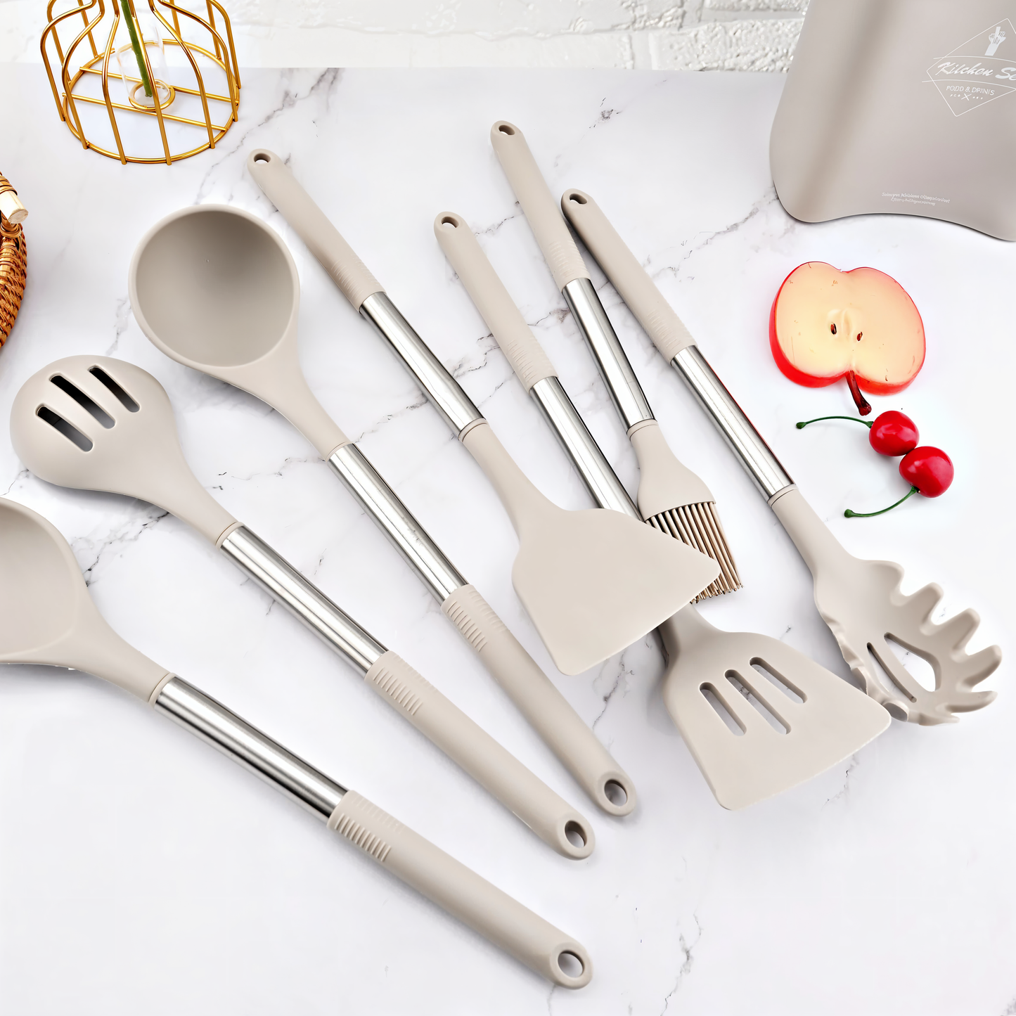 Küora Seti | 12-Piece Silicone Cooking Utensil Set Heat-Resistant & Dishwasher Safe