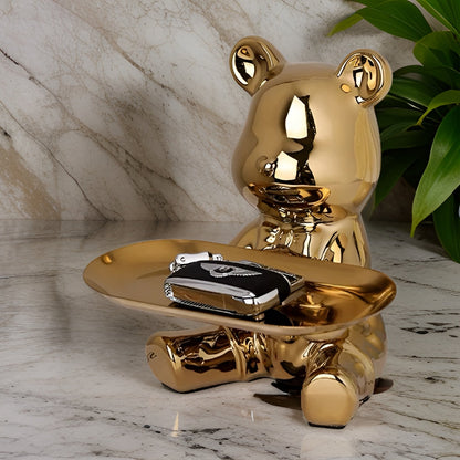 Happy Bear | Modern Ceramic Figurine Tray for Stylish Home Accents