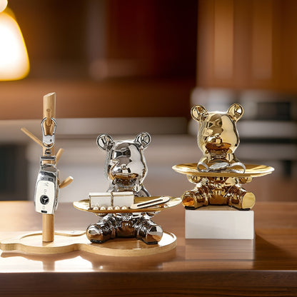Happy Bear | Modern Ceramic Figurine Tray for Stylish Home Accents