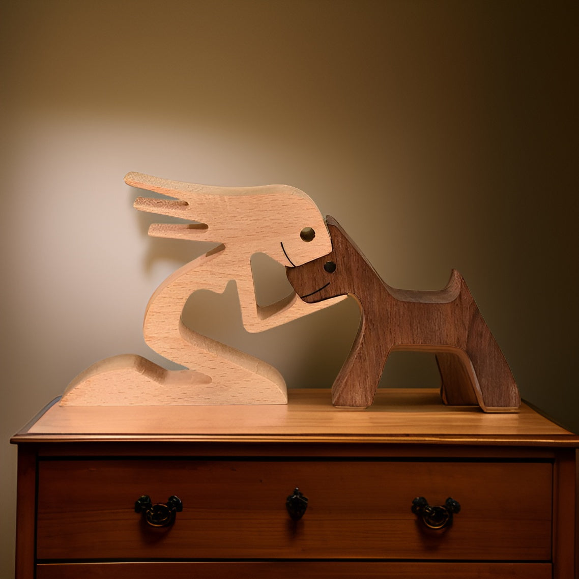 Paws of Love – Handmade Wooden Sculpture of Dog & Human | Symbol of Eternal Connection