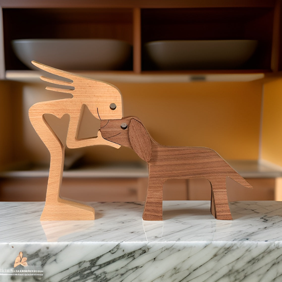 Paws of Love – Handmade Wooden Sculpture of Dog & Human | Symbol of Eternal Connection