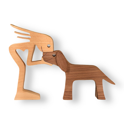 Paws of Love – Handmade Wooden Sculpture of Dog & Human | Symbol of Eternal Connection