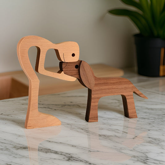 Paws of Love – Scultura in legno fatta a mano di cane e persona | Simbolo di connessione eterna