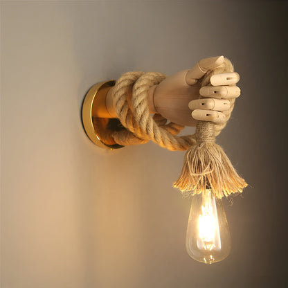 Lampada da parete RetroHand | Corda di canapa e legno fatti a mano | Design vintage con portalampada E27