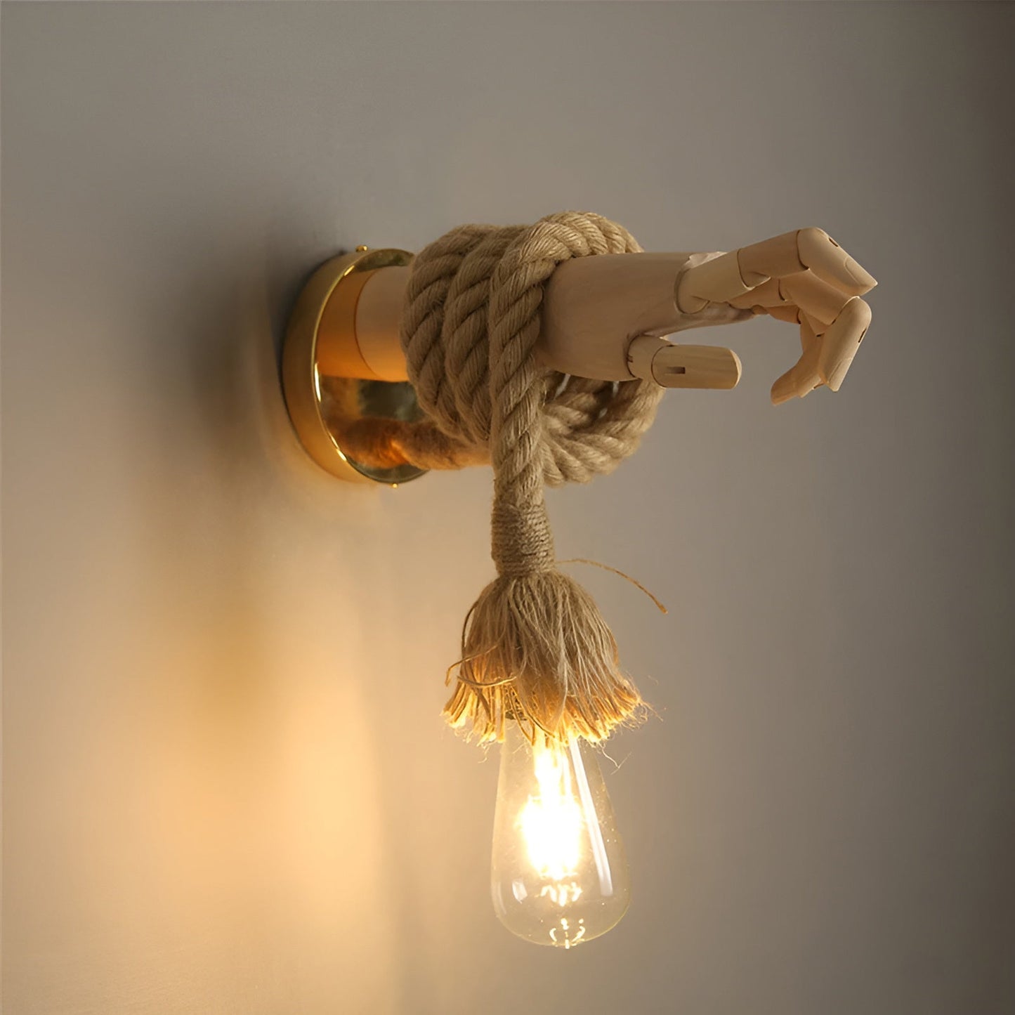 Lampada da parete RetroHand | Corda di canapa e legno fatti a mano | Design vintage con portalampada E27