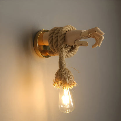 Lampada da parete RetroHand | Corda di canapa e legno fatti a mano | Design vintage con portalampada E27