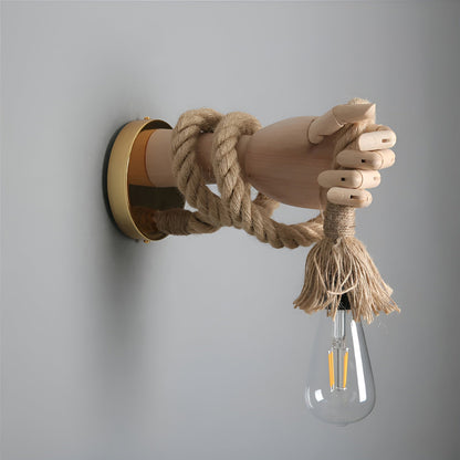Lampada da parete RetroHand | Corda di canapa e legno fatti a mano | Design vintage con portalampada E27