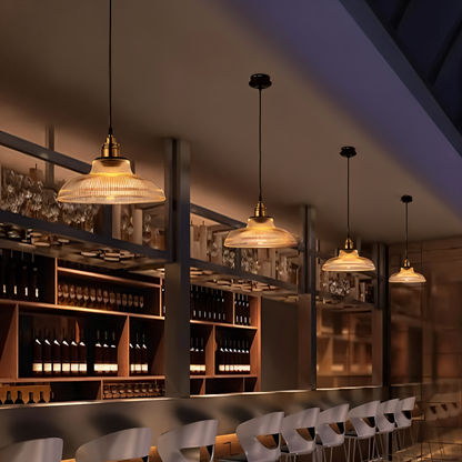 RetroStripe - Lampada a sospensione vintage industriale con elegante paralume in vetro