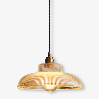 RetroStripe - Lampada a sospensione vintage industriale con elegante paralume in vetro