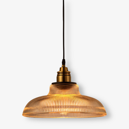 RetroStripe - Lampada a sospensione vintage industriale con elegante paralume in vetro